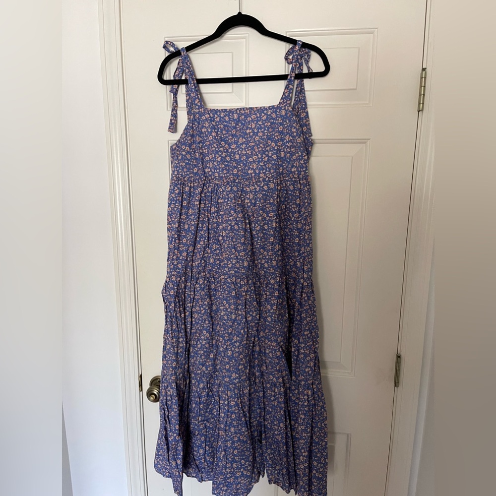 Madewell Tie-Strap Tiered Midi Dress in Summer Vines Med